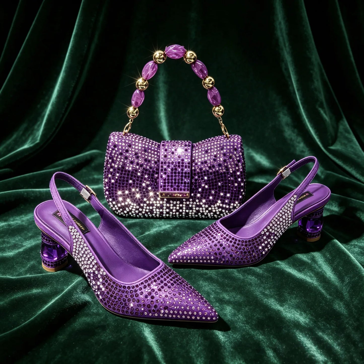 New Italian Pumps and Bag To Party 2026 INS Style Pointed DURABLE OUTSALE Rhinestone Elegant FUCHSIA Color High Heels for Women