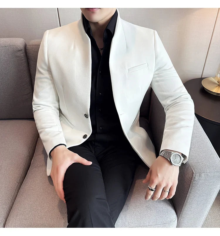New Chinese Stand-Up Collar Suit Jacket High Quality Waffle Business Slim Fit Men's Social Party Suit Dress Men's clothing 5XL-M