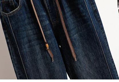 Slimming Wide Leg Jeans Women's Casual Straight Cut Spring Autumn ular plus Size Cotton Stretch Denim Pure Color