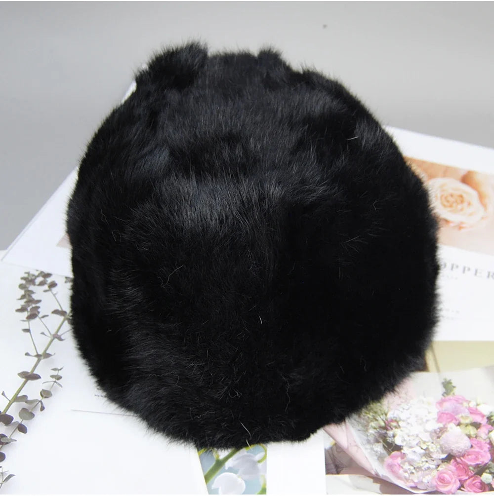 2026  Unisex Winter Russian Outdoor 100% Genuine Rabbit Fur Caps Warm Real Rabbit Fur Bomber Hat Natural Quality Rabbit Fur Hats