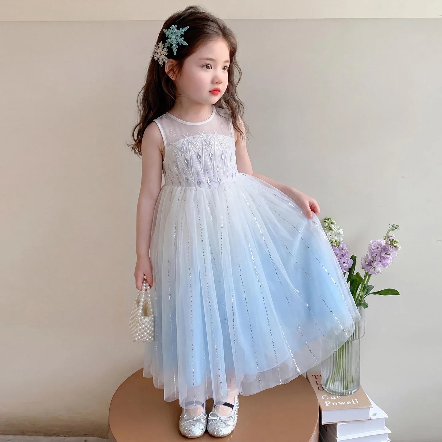 Elsa Princess Dress w/ Cape 2026 New Summer Frozen Cosplay Dresses for Little Girls Birthday Party Sleeveless Mesh Evening Dress