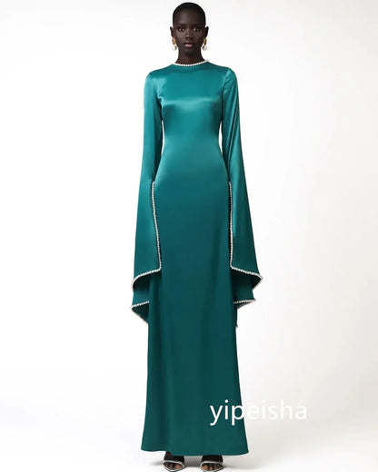 Customized Chinese Style Jersey Pearl A-line Scoop Neck Long Dresses Prom Dresses Classic Exquisite Modern Style Pastrol Unisex