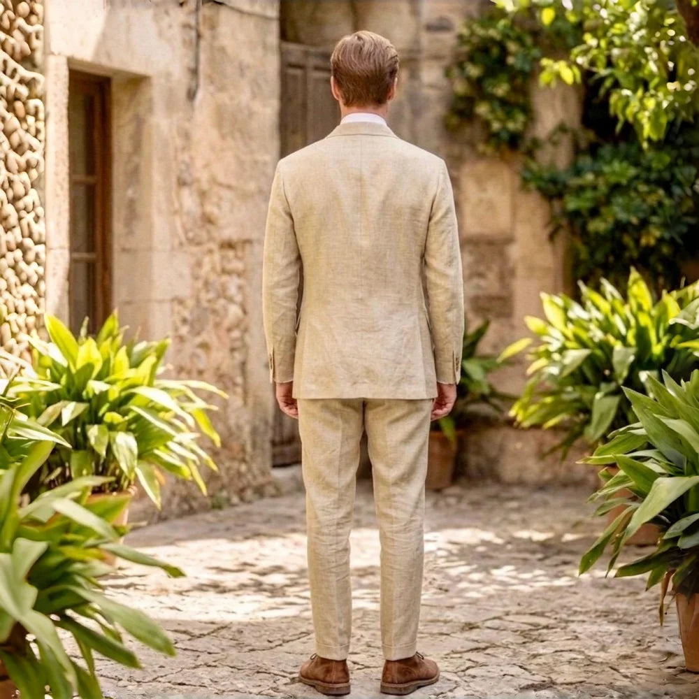 Linen Safari Suits Custom Tailored Separates 2 Pieces Blazer Pants for Men Summer Wedding Groom Tuxedo Trajes Para Hombre