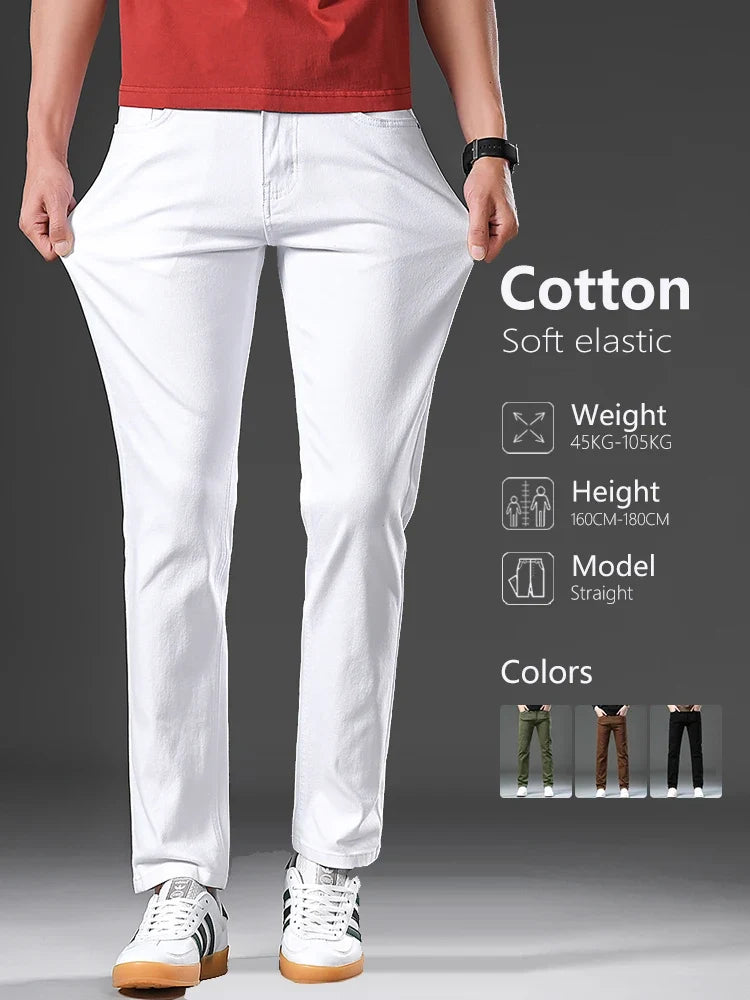 Men’s Korean Style Slim Straight Jeans Spring Cotton Stretch Denim Pants Comfort Fitted Casual Fashion Soft Male Daily Trousers