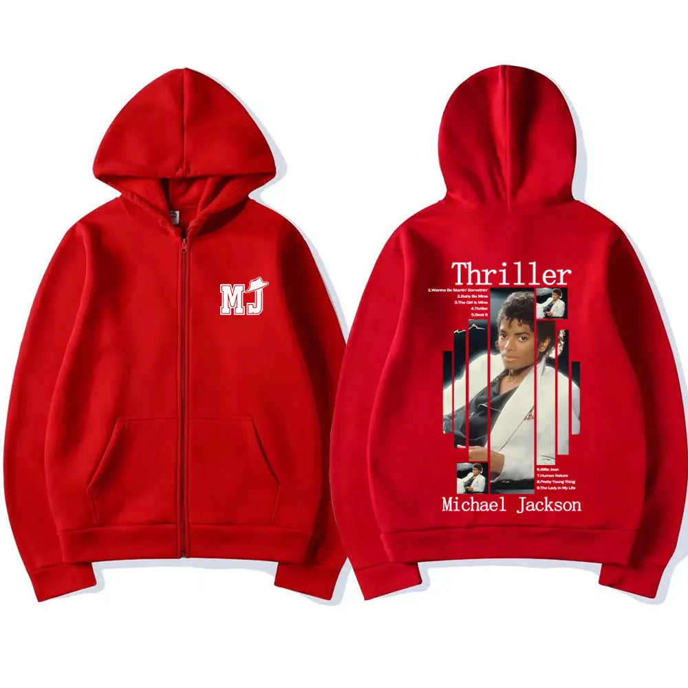Michael Jackson Thriller Album Graphic Zipper Hoodie Men Women Retro Gothic Rock Zip Up Jacket Men's Oversized Zip Up Hoodies
