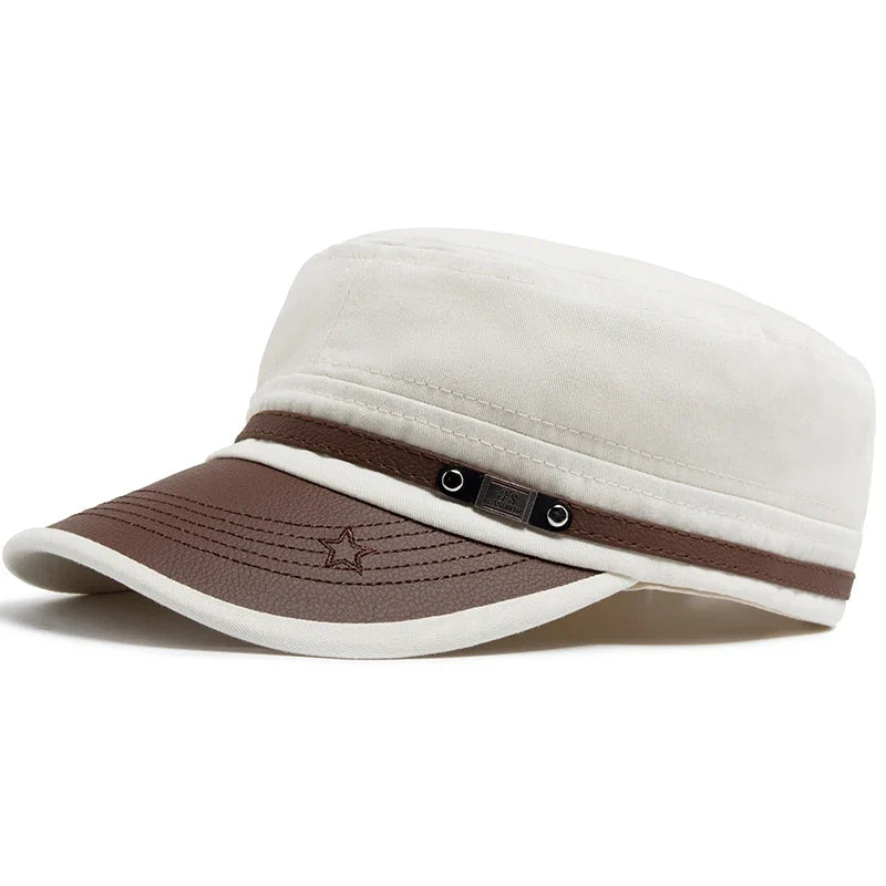 Flat Hat Women Fashion PU Leather Brim Men Baseball Cap Soft Cotton Cloth Casual Visor Trucker Hat Autumn Summer Adjustable