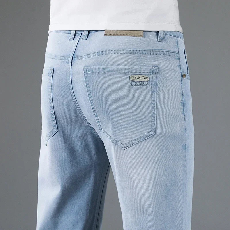 New Men's Thin Lyocell Jeans Soft Business Stretch Fashion Trousers Slim Brand Casual Elasticity Denim Pants Male Clothes