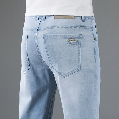 New Men's Thin Lyocell Jeans Soft Business Stretch Fashion Trousers Slim Brand Casual Elasticity Denim Pants Male Clothes