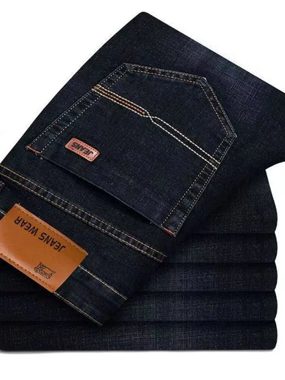 Men's jeans, casual straight leg, elastic, fashionable, classic, blue and black work denim pants, men's brand clothing