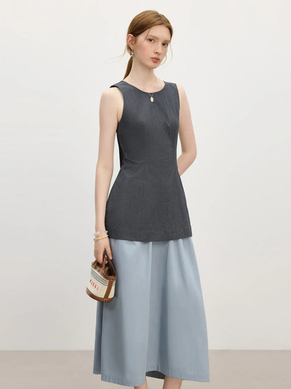 2025 Summer Women's Waist-Defining Sleeveless Shirt - A-Line Silhouette & Breathable Linen Blend for Effortless Chic