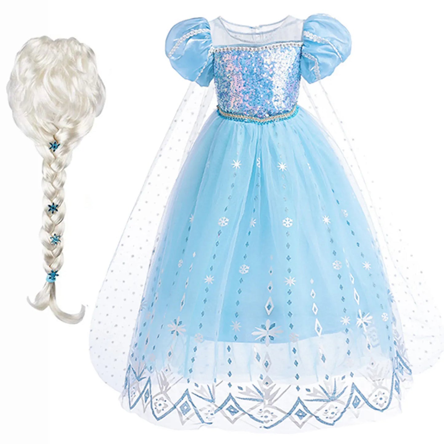 2026 Summer Frozen Costume Princess Dress for Girls White Sequined Carnival Dress Kids Cosplay Snow Queen Elsa Dress For Girls
