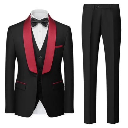 Red Men's Suit 3 Piece, Wedding Party Dress Jacket with Pants Vest, Blue, Green, Gray, Black Available, Asian Size M-5XL 6XL