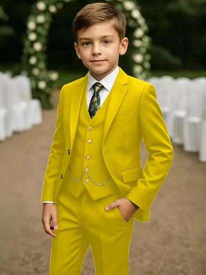 Notched Lapel Boys Slim Fit Suits 3 Pieces For Stage Performance Elegant Handsome Kids Suit Set Wedding Guest Tuxedo 2-20T
