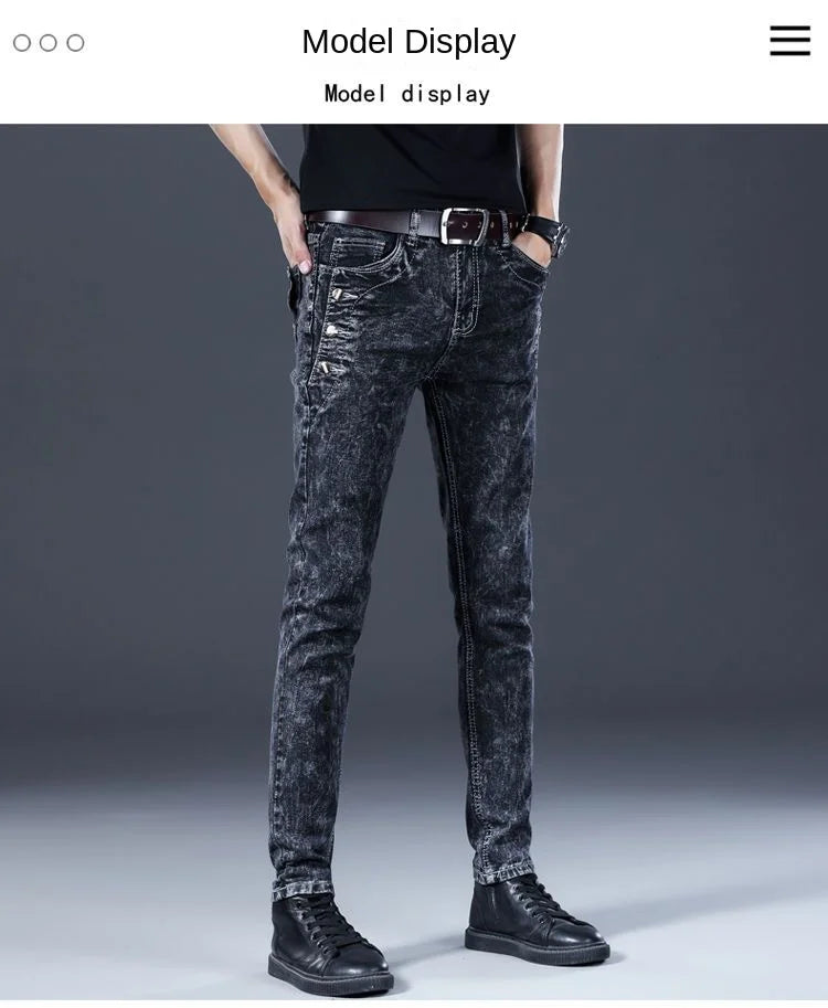 Autumn Winter Brushed Cowboy Luxury Slim Designer Clothes Male Korean Style Denim Skinny Plush Grey Jean Pants Trousers for Men