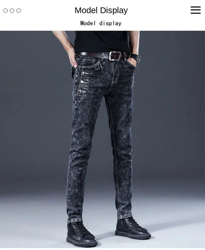 Autumn Winter Brushed Cowboy Luxury Slim Designer Clothes Male Korean Style Denim Skinny Plush Grey Jean Pants Trousers for Men