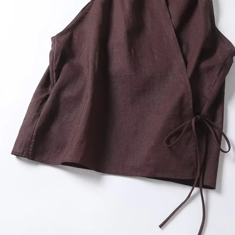 Summer Cross V Neck Women Sleeveless Tank Top Versatile Fashion Ladies Casual Coffee Crop Top