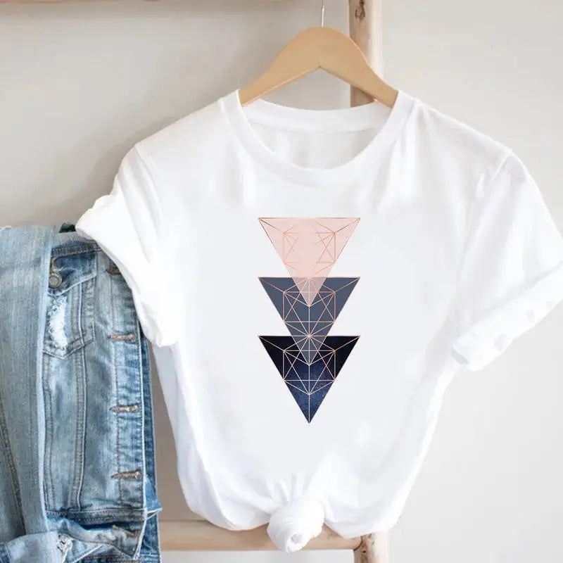 Women's Geometric Floral Print European and American Clothing Short Sleeve T-shirt Women Clothes  Tops  Harajuku