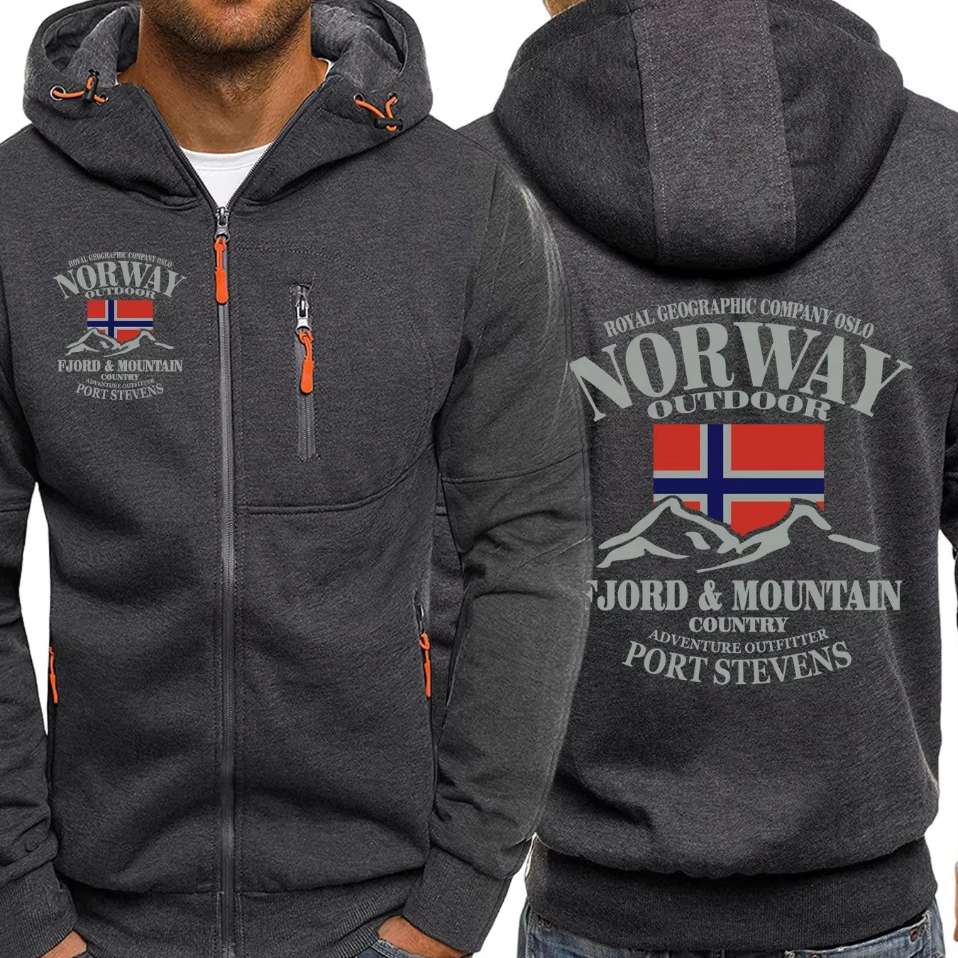 Fjords And Mountains Print Male Zipper Hoodie All-Match Fashion Streetwear Vintage Casual Clothes Autumn Loose Hooded