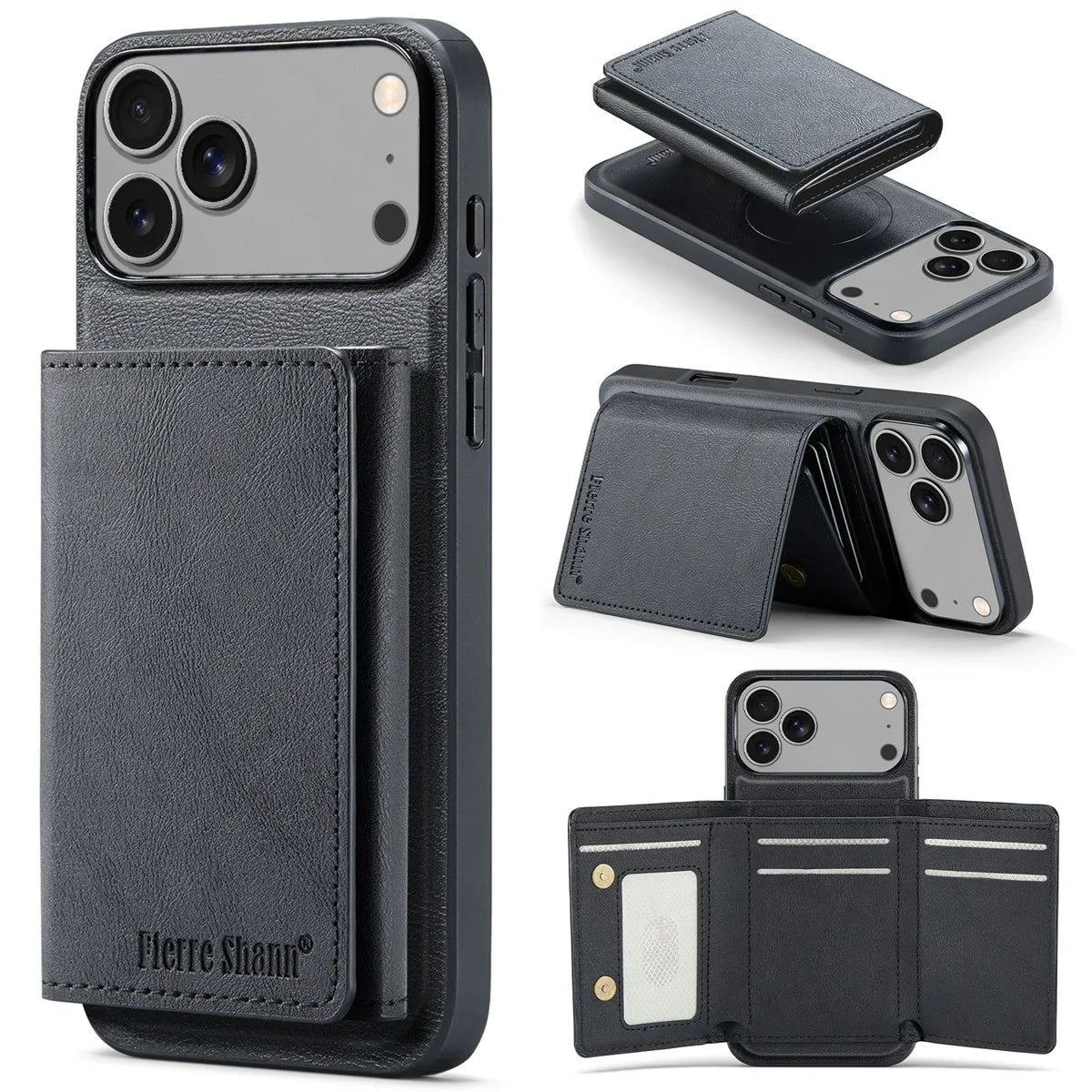 Wallet Cards Slot Leather Phone Case for IPhone 17 Air 17 Pro Max 15 16 Plus 14 13 12 11 Magnetic Magsafe Kickstand Back Cover
