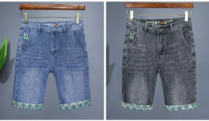 Men's Printed Denim Shorts Summer Thin Fashion Slim Straight Bermuda Jeans Personality Male Short Pants Streetwear