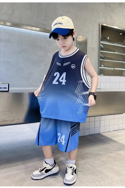 Summer Boy Child Basketball T-shirt Shorts Jersey Suit Quick Dry Kids Sports Wear Outfit Tweens Casual Clothing Set Sportswear