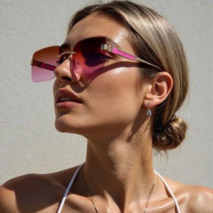 2025 Rimless Sunglasses Women Trendy Vintage Square Fashion Glasses Sunscreen Lentes De Sol Mujer Lunette Soleil Femme Zonnebril