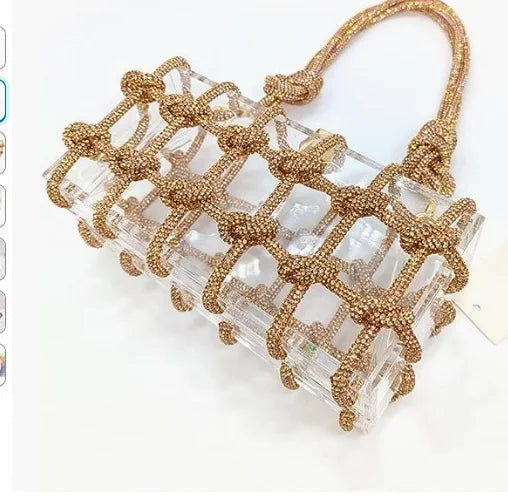 New Diamond Clear Acrylic Box Evening Clutch Bags Women Boutique Woven Knotted Rope Rhinestone Purses And Handbags Wedding Party