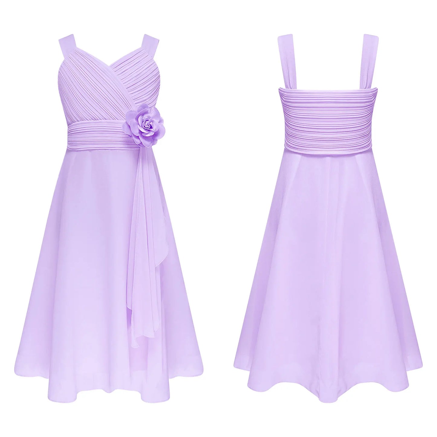 Summer Fashion Flower Girls Dress Wedding Birthday Party Kids Chiffon Dress Sleeveless Ruched Bodice Elegant Princess Dress