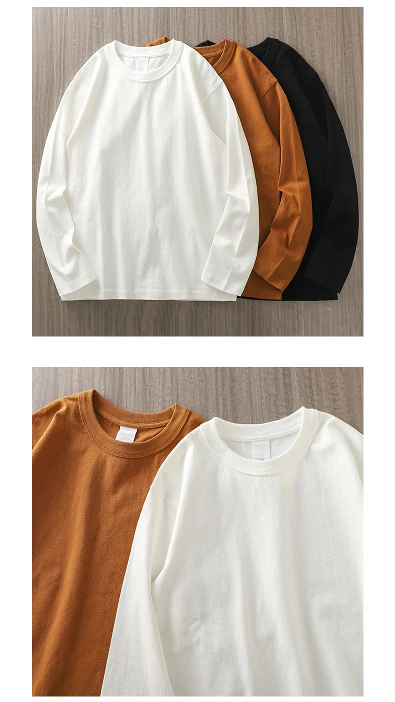 11.2 Oz Heavyweight Autumn Long Sleeved T Shirt for Men 100%Cotton Plain Shirt O-Neck White Tops Oversized Men's Clothing