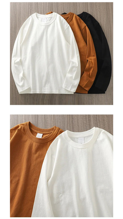 11.2 Oz Heavyweight Autumn Long Sleeved T Shirt for Men 100%Cotton Plain Shirt O-Neck White Tops Oversized Men's Clothing