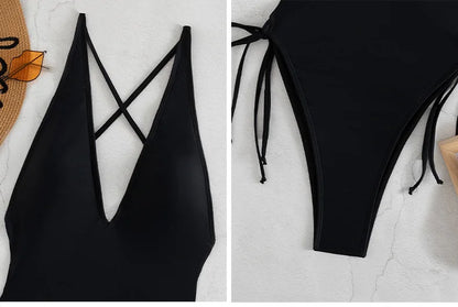 Solid Lace Up Swimsuit Woman Sexy One Piece Swimsuit Swimwear for Women Push Up Women‘s Bathing Suit Beachwear Female Bodysuit