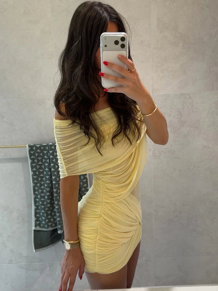 Prom Party Dress Women Sexy Patchwork Sexy Multi-Layer Mesh Cross Peach Hip Chic Clubwear Birthday Vacation Mini Bodycon