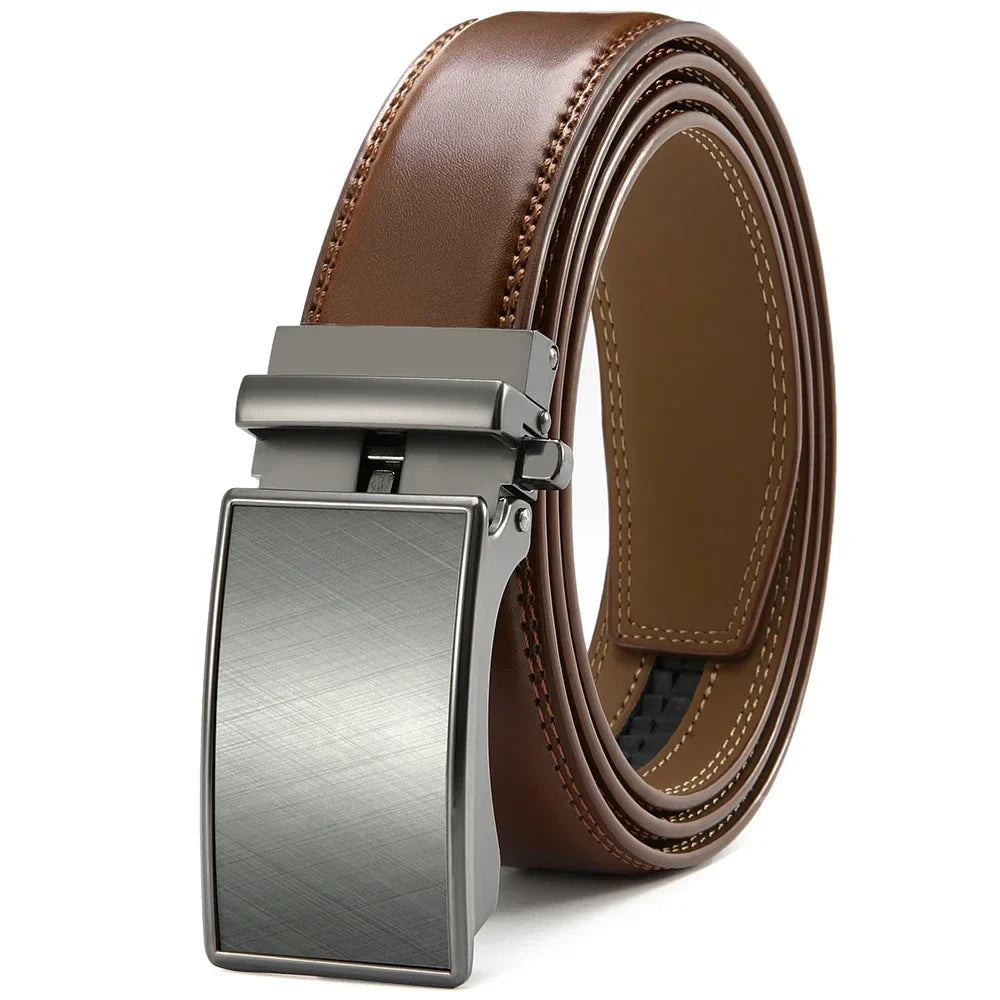 Mens Leather Belt Metal Automatic Genuine Leather Belts Leisure Fashion Ratchet Belts for Men Pants Fashion Genuine Leather Belt