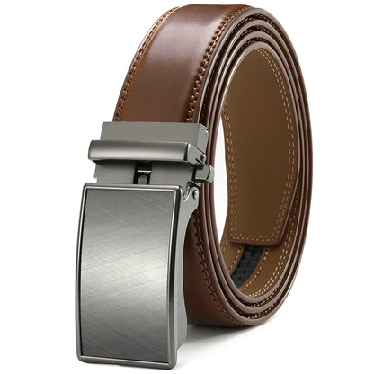 Mens Leather Belt Metal Automatic Genuine Leather Belts Leisure Fashion Ratchet Belts for Men Pants Fashion Genuine Leather Belt