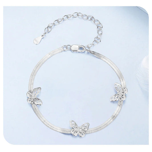 Bracelets papillon creux, larges, maillons plats serpent, breloque, ajustables, pour femmes, cadeau bijoux, argent sterling 925