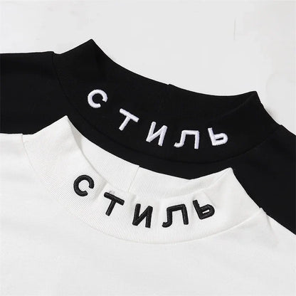 Black White Classic Letters Embroidery T-Shirt Men Women Simple Oversized Best Quality T Shirt Tops Casual Fashion Tees