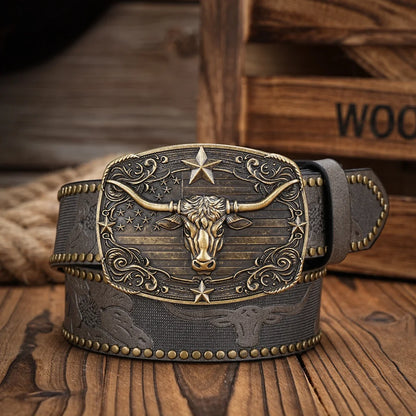 A Casual, Individual and Retro Belt, Western-Style Clothing Accessory, Metal Buckle, PU Belt, Suitable for Both Men and Women