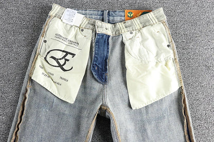 New wash light blue ground white jeans men's spring American fashion brand small straight leg retro casual youth pants