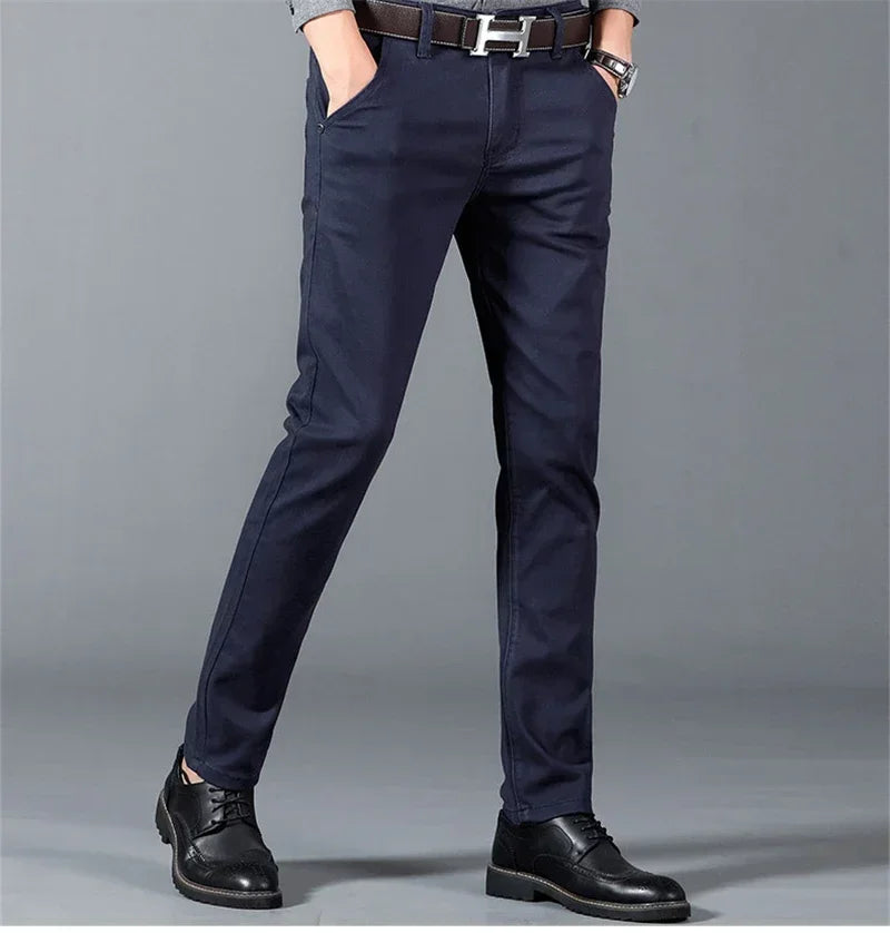 New Mens Spring Summer Business Casual Pants Fashion Cotton Soft Stretch Straight Classic Trousers Korean Solid Color Man Pants