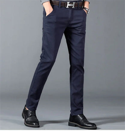 New Mens Spring Summer Business Casual Pants Fashion Cotton Soft Stretch Straight Classic Trousers Korean Solid Color Man Pants