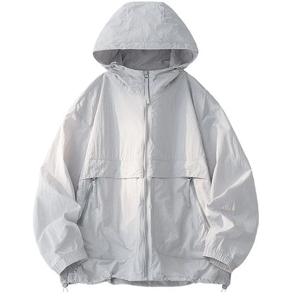 UPF50+ Men's Hooded Sunscreen Jacket Summer Ultra Thin Zipper Pocket Windbreaker Elastic Cuffs Outdoor Hiking Fishing Skin Coats