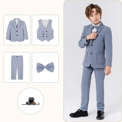 Customize Child Suit Set 4 Pieces Blazer Vest Pants Bow-tie Wedding Party Handsome Slim Fit Boys Dresswear For Activities