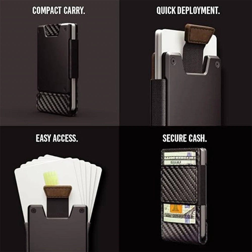 Men's Slim Minimalist Wallet Leather Metal RFID Blocking Front Back Pocket Card Holder