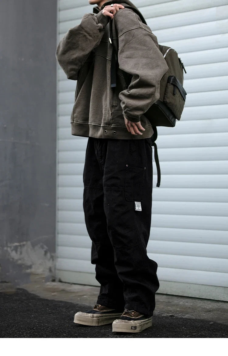 Japanese Vintage Cargo Pants Men Premium Cotton Loose Fit Straight Leg American Fashion Casual Trendy Streetwear Long Workwear