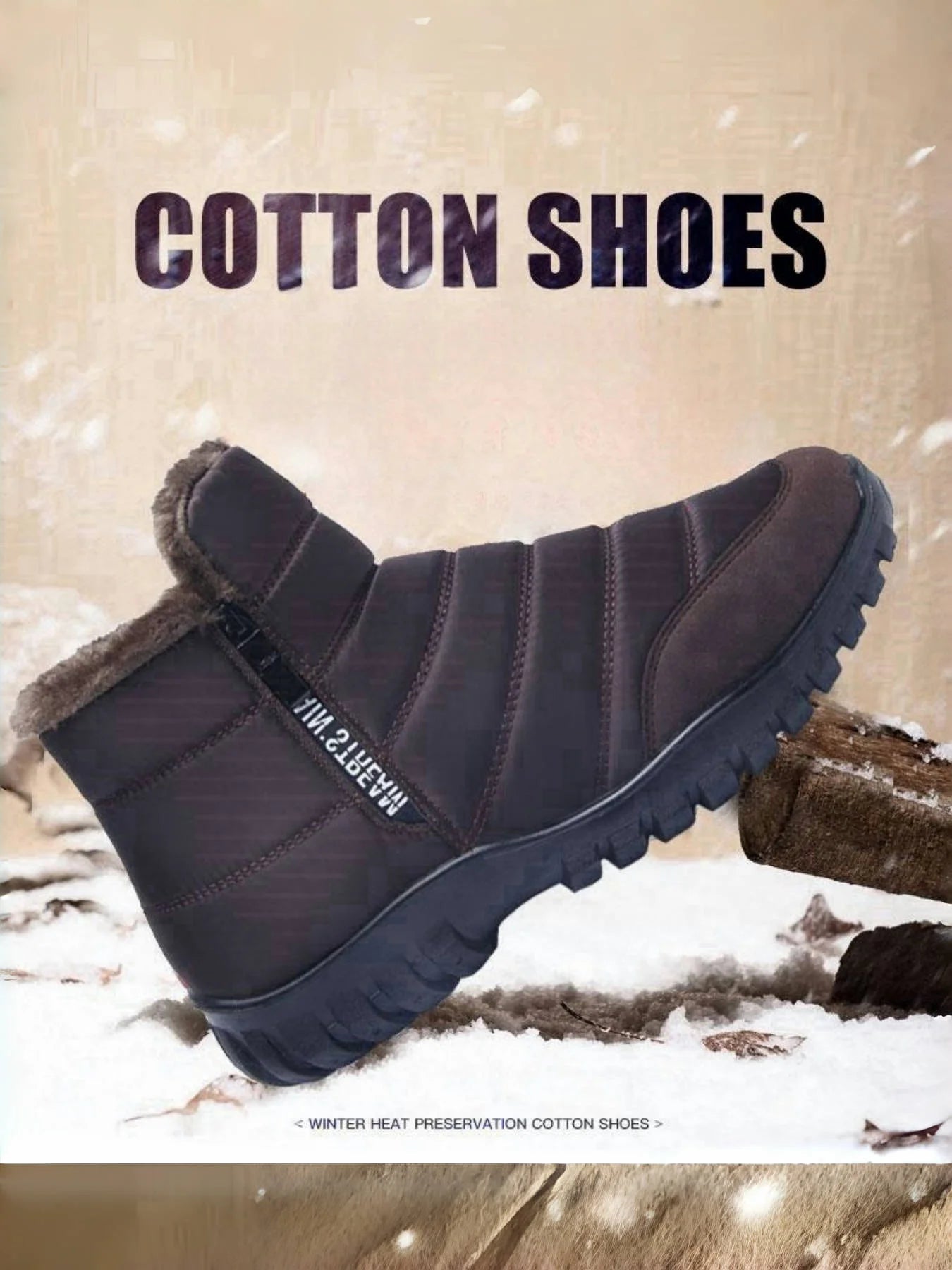 Plus Size Men Winter Thermal Cotton Shoes Double Zipper Light PU Sole Warm Fur Lining Anti-slip Waterproof Ankle Snow Boots