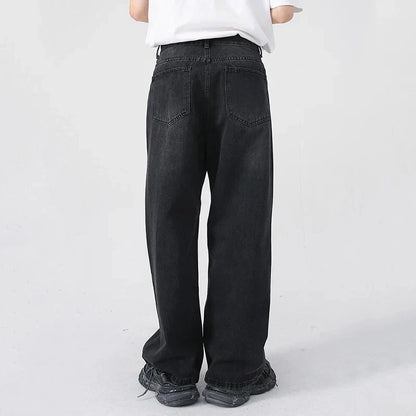 Men Classic Straight Leg Casual Jeans Male Brand Wide Leg Black Denim Pants Simple Vintage Outside High Street Denim Trousers