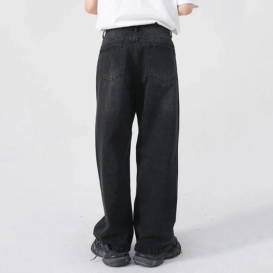 Men Classic Straight Leg Casual Jeans Male Brand Wide Leg Black Denim Pants Simple Vintage Outside High Street Denim Trousers