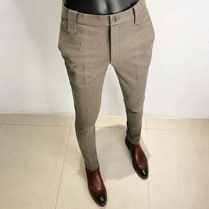 Autumn Winter Thickened Woolen Men Suit Pants New Solid Keep Warm Casual Slim Straight Pant Business Office Social Dress Pants