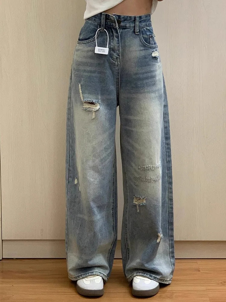 Retro High Waist Straight Leg Jeans Women's Slimming Versatile American Sle Floor Length Wide Leg Pants Spring 2026