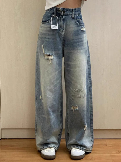 Retro High Waist Straight Leg Jeans Women's Slimming Versatile American Sle Floor Length Wide Leg Pants Spring 2026